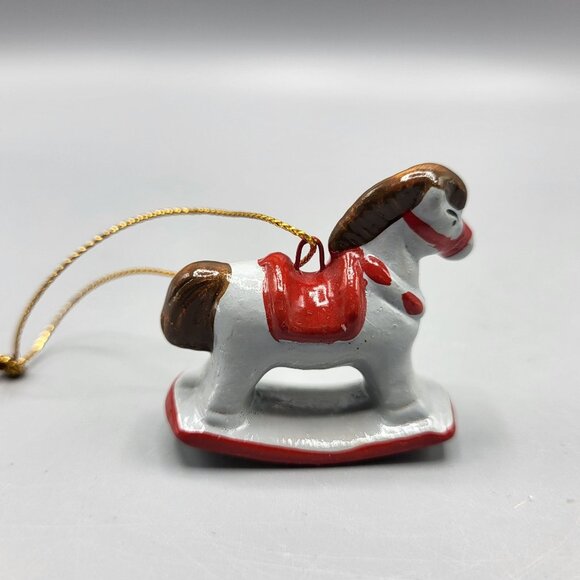 Vtg Enesco Hand Painted Christmas Ornaments Set Of 7 Teddy Bear Rocking Horse - Picture 3 of 10